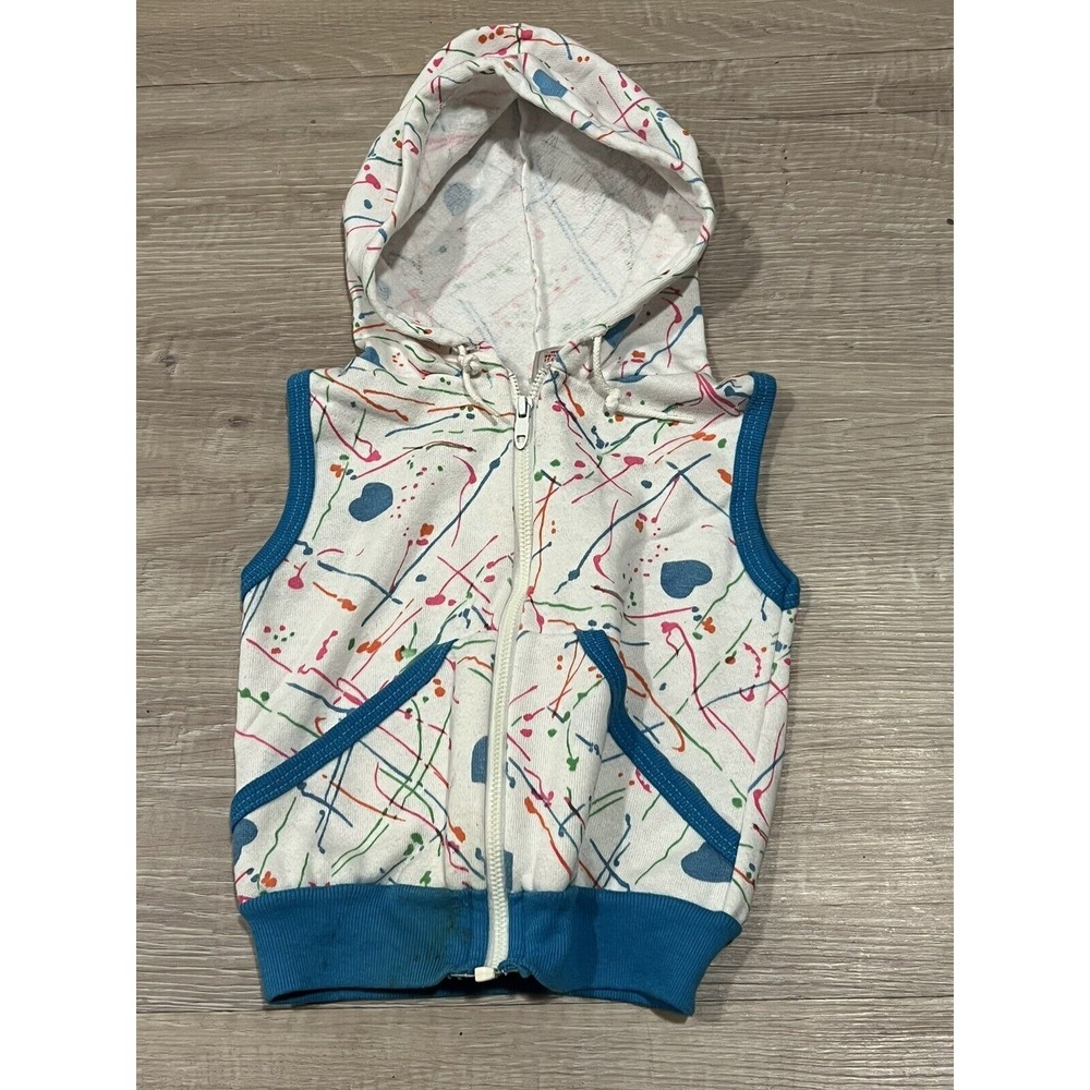 Vintage 80s Buster Brown Toddler Girls Hooded Sweatshirt Vest 2T Splatter Paint‎